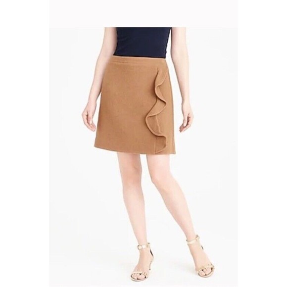 NWT J. Crew Mercantile Sz 8 Skirt Women Tan Brown Wool Blend A-line Ruffle SOFT - Picture 1 of 7